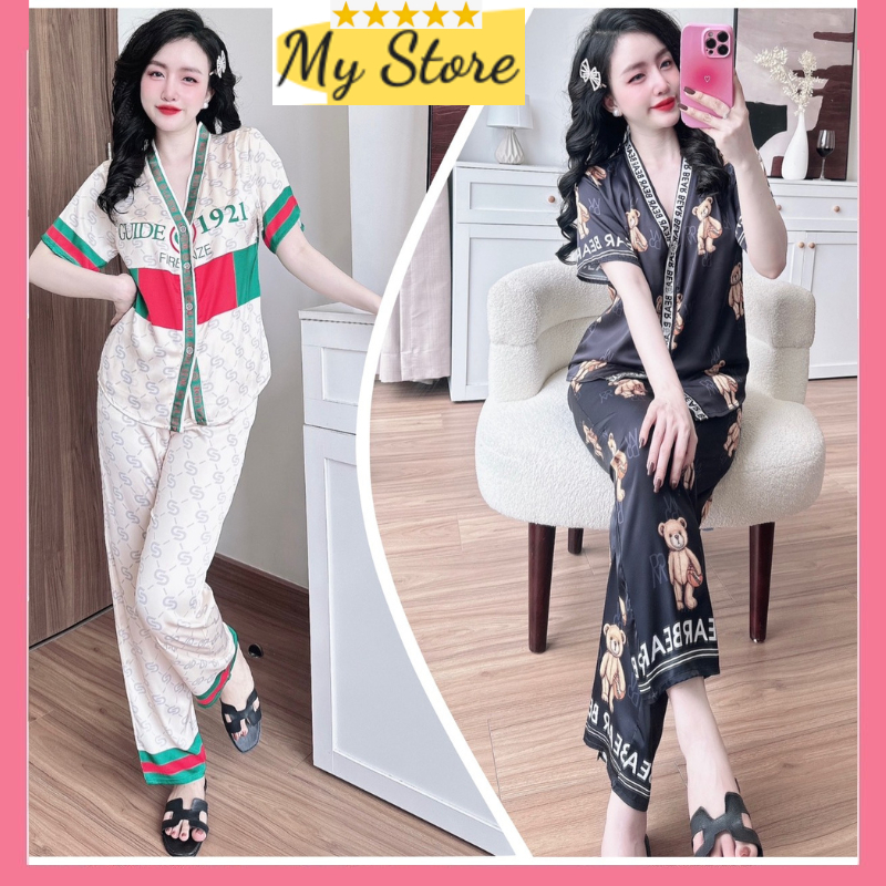 Đồ bộ Pijama chất vải lụa latin in 3D thiết kế cao cấp siêu SANG mềm mịn mát - Freesize dưới 58kg
