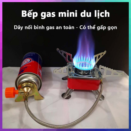 (FREESHIP) Bếp Gas Mini Du Lịch, Bếp Gas Cắm Trại Siêu Nhỏ Gọn Có Dây Nối Bình Gas An Toàn