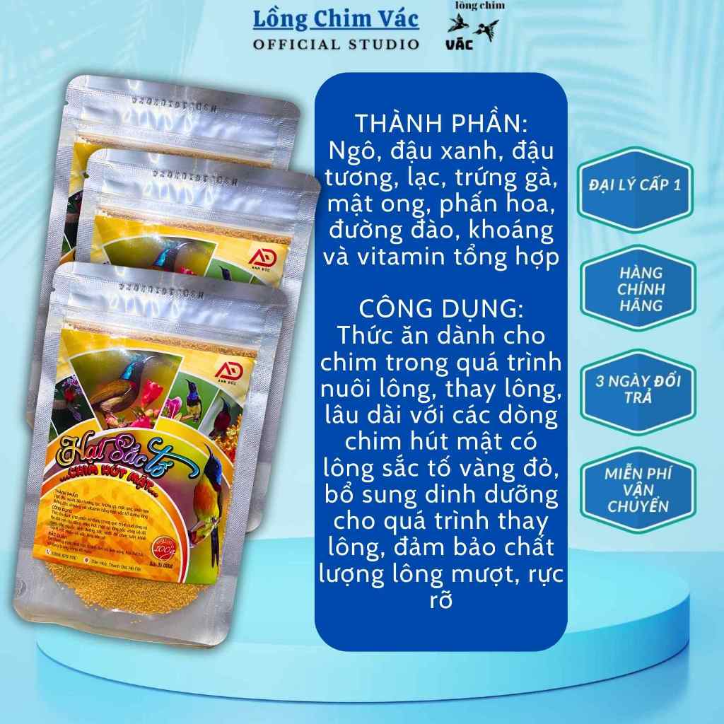 HẠT SẮC TỐ CHIM HÚT MẬT, CÁM CHIM HÚT MẬT THAY LÔNG, CÁM DƯỠNG LÔNG CHO CHIM HÚT MẬT GÓI 100G