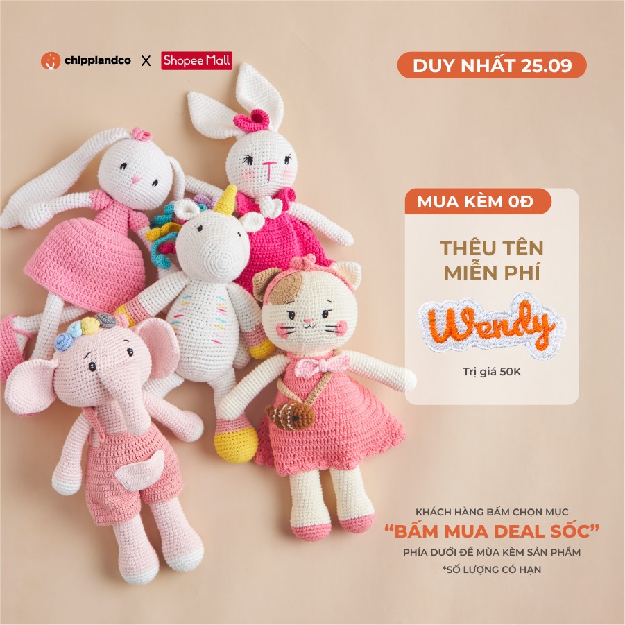 [Miễn phí thêu tên] Gấu bông Thú nhồi bông an toàn chuẩn quốc tế CHIPPIANDCO Thỏ Mèo Búp Bê Unicorn 35cm