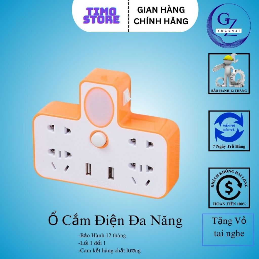 Ổ Cắm Điện Đa Năng Cao Cấp Yugenzi Kèm Đèn Ngủ Và 2 Cổng Usb Thông Minh Tiện Ích