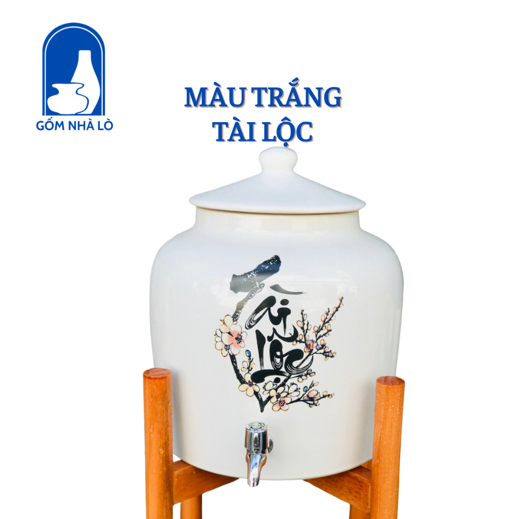 Bình Đựng Nước Gốm Sứ Bát Tràng  Chữ Bình An Tài Lộc Bình Đựng Nước Có Vòi Dung Tích 5L 8L 10L Gốm Nhà Lò