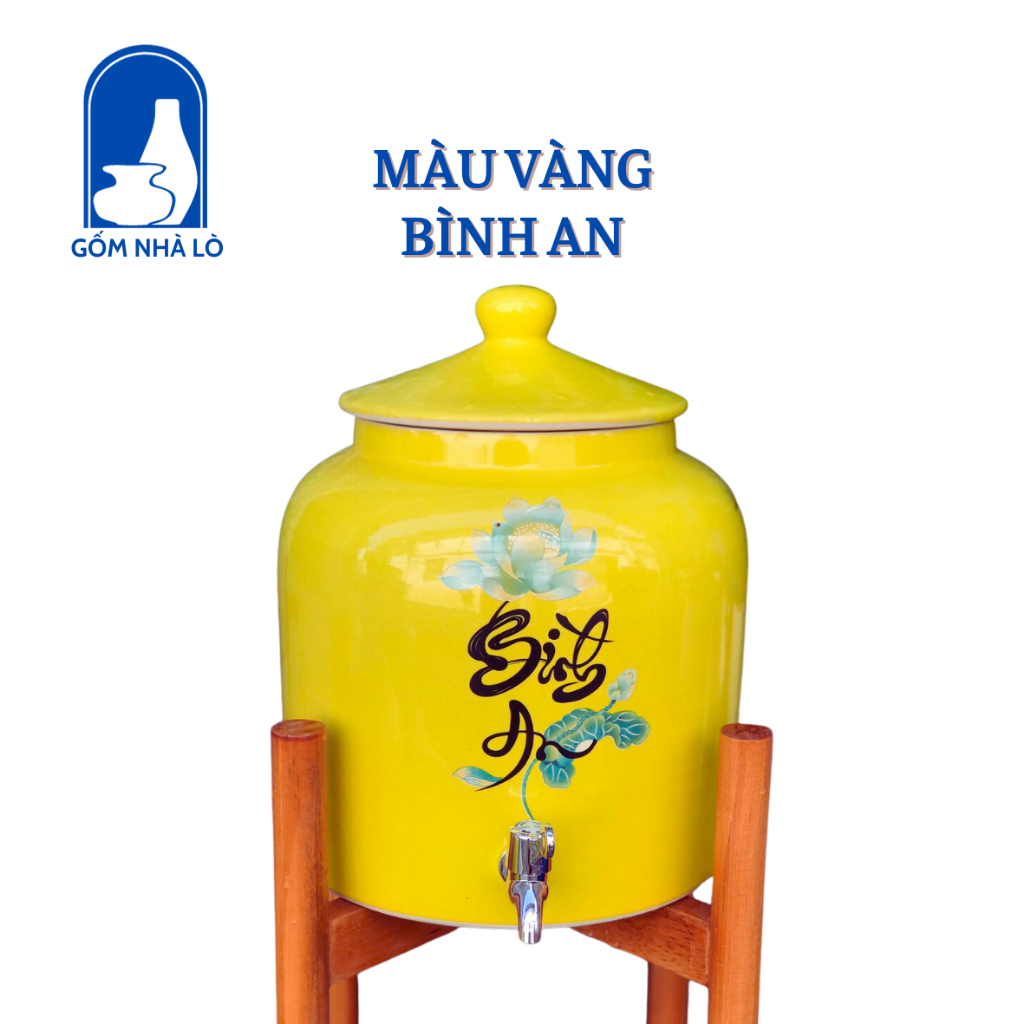 Bình Đựng Nước Gốm Sứ Bát Tràng  Chữ Bình An Tài Lộc Bình Đựng Nước Có Vòi Dung Tích 5L 8L 10L Gốm Nhà Lò