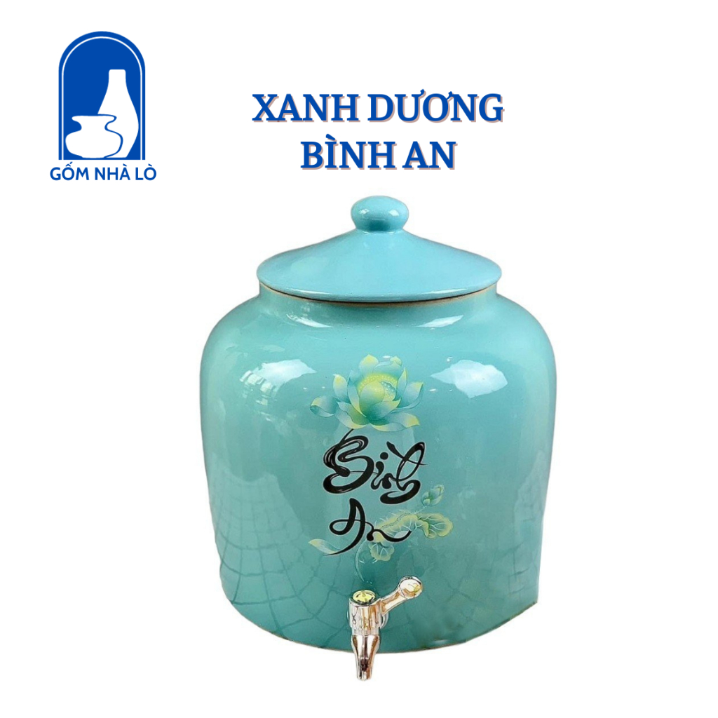 Bình Đựng Nước Gốm Sứ Bát Tràng  Chữ Bình An Tài Lộc Bình Đựng Nước Có Vòi Dung Tích 5L 8L 10L Gốm Nhà Lò