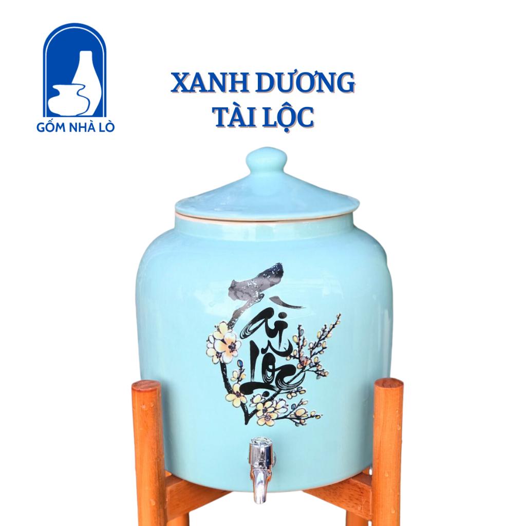 Bình Đựng Nước Gốm Sứ Bát Tràng  Chữ Bình An Tài Lộc Bình Đựng Nước Có Vòi Dung Tích 5L 8L 10L Gốm Nhà Lò