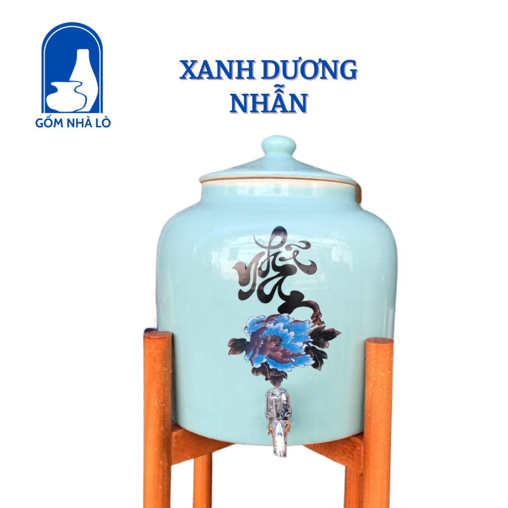 Bình Đựng Nước Gốm Sứ Bát Tràng  Chữ Bình An Tài Lộc Bình Đựng Nước Có Vòi Dung Tích 5L 8L 10L Gốm Nhà Lò
