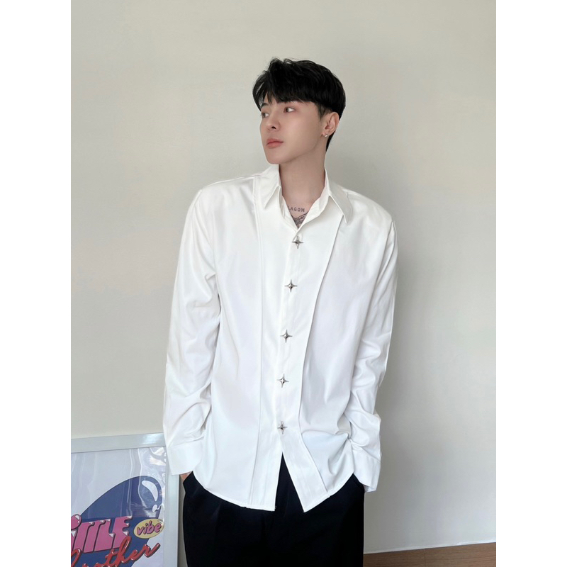 Áo sơmi đệm vai tay dài LITTLESTAR by Littlebrother form rộng unisex