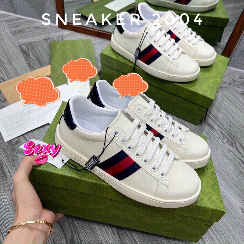 Giày gucc.i rắn, gc chun , giày loved , ace , for love thể thao nam nữ cao cấp kem box xanh