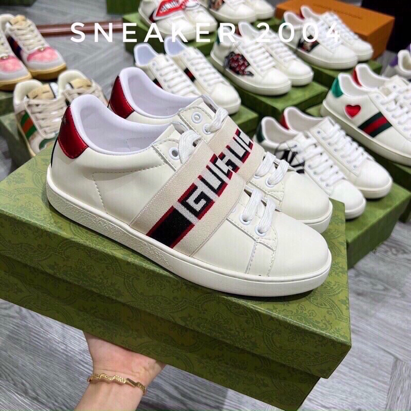 Giày gucc.i rắn, gc chun , giày loved , ace , for love thể thao nam nữ cao cấp kem box xanh