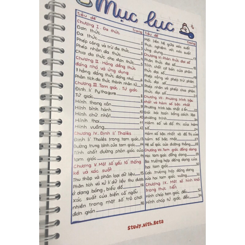 Sổ lò xo trang trí sticker Toán 8