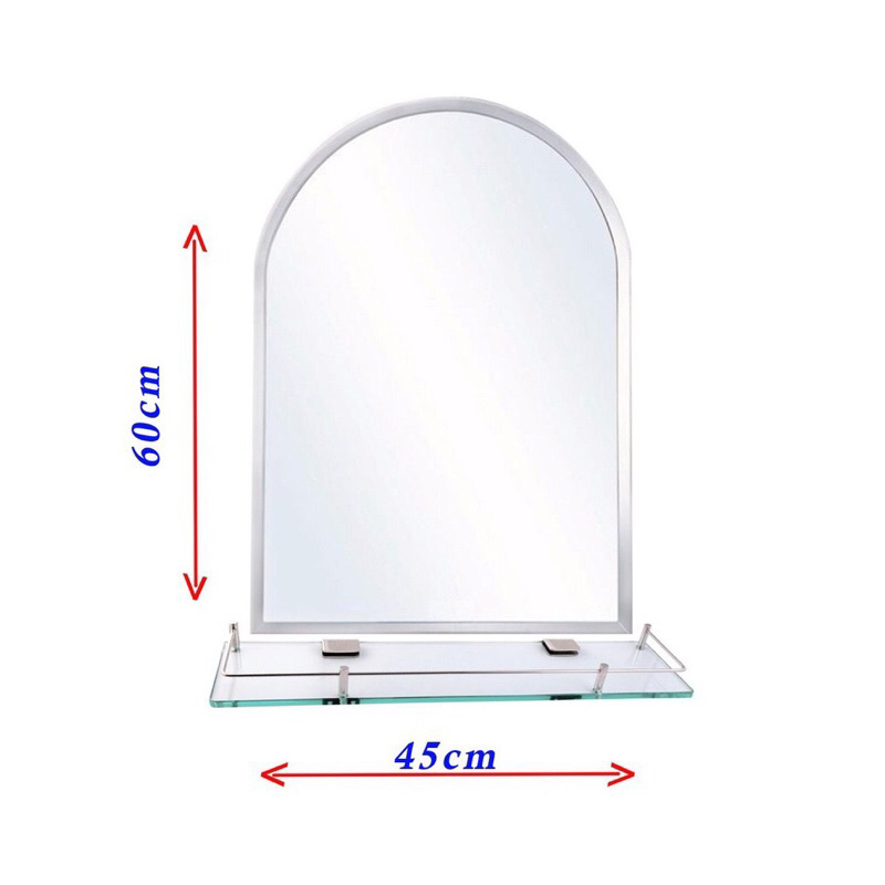 Gương soi nhà tắm, Combo Gương phòng tắm và kệ gương,Bộ gương soi kt 45x60 và kệ kiếng dài 50cm kèm pas ốc vít
