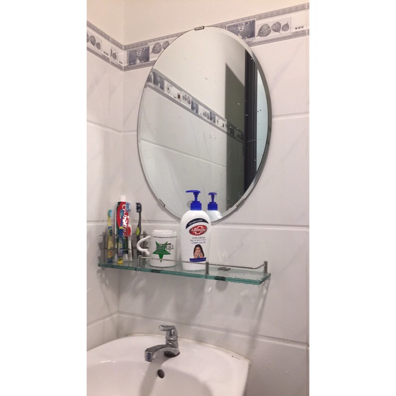 Gương soi nhà tắm, Combo Gương phòng tắm và kệ gương,Bộ gương soi kt 45x60 và kệ kiếng dài 50cm kèm pas ốc vít