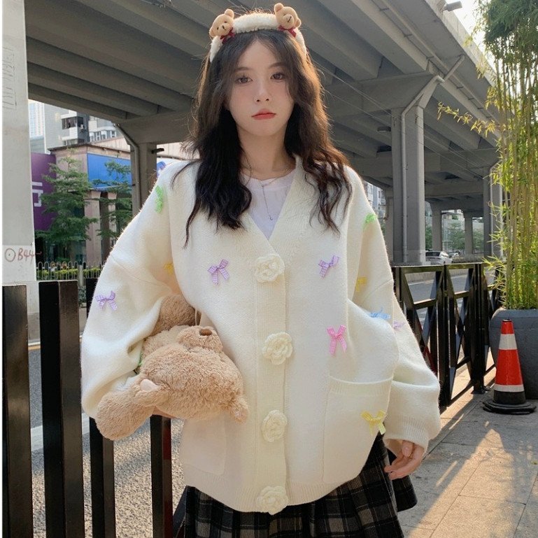 Áo cardigan len nữ khuy dệt hoa phối màu - 247store.vn - Cadigandinhno810_P0K16