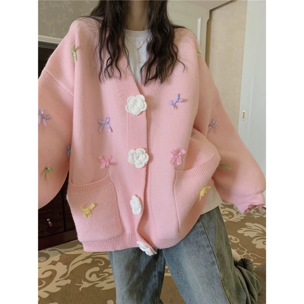 Áo cardigan len nữ khuy dệt hoa phối màu - 247store.vn - Cadigandinhno810_P0K16