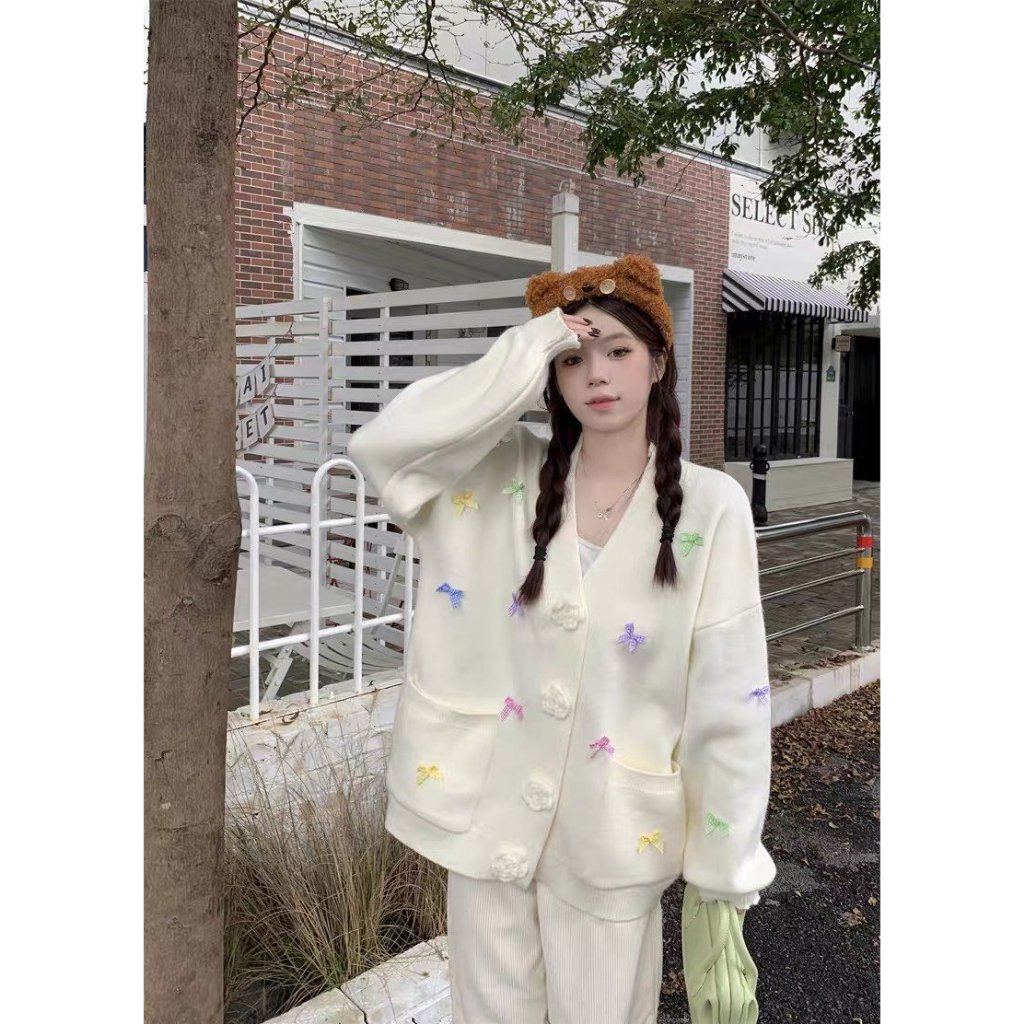 Áo cardigan len nữ khuy dệt hoa phối màu - 247store.vn - Cadigandinhno810_P0K16