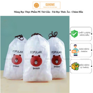 [SET 100 CHIẾC] Màng bọc thực phẩm co giãn siêu dai có chun kèm túi gấu - Mũ chùm đầu dùng 1 lần tiện lợi chất liệu PE