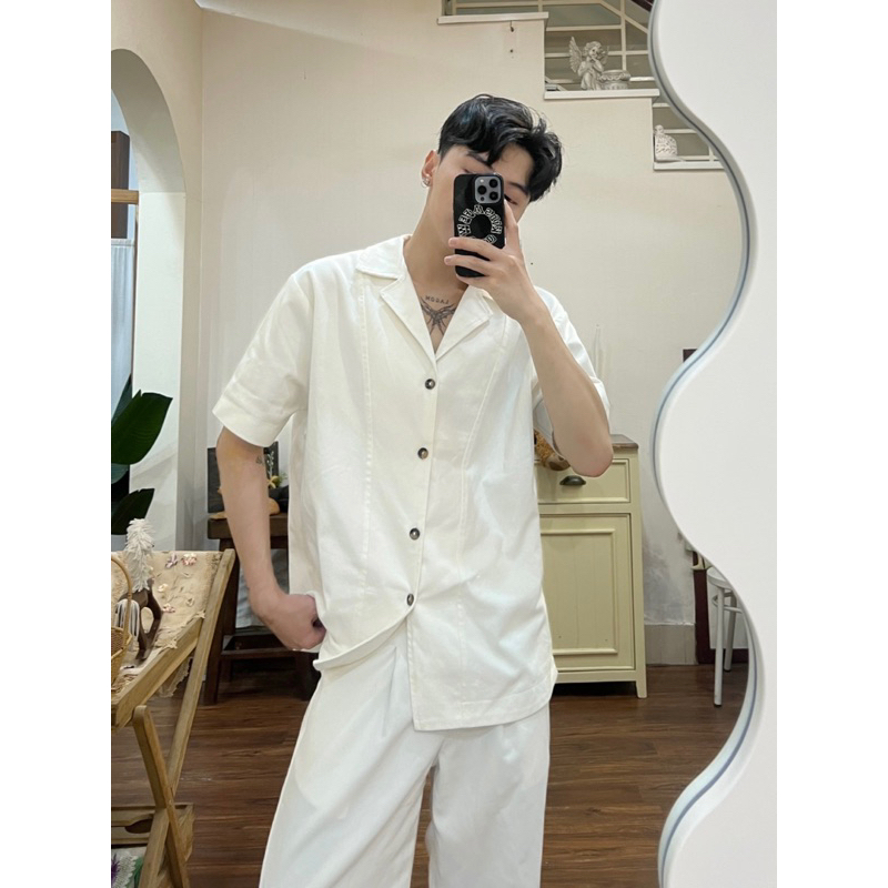 Sơmi tay ngắn kaki cotton by LITTLEBROTHER form rộng