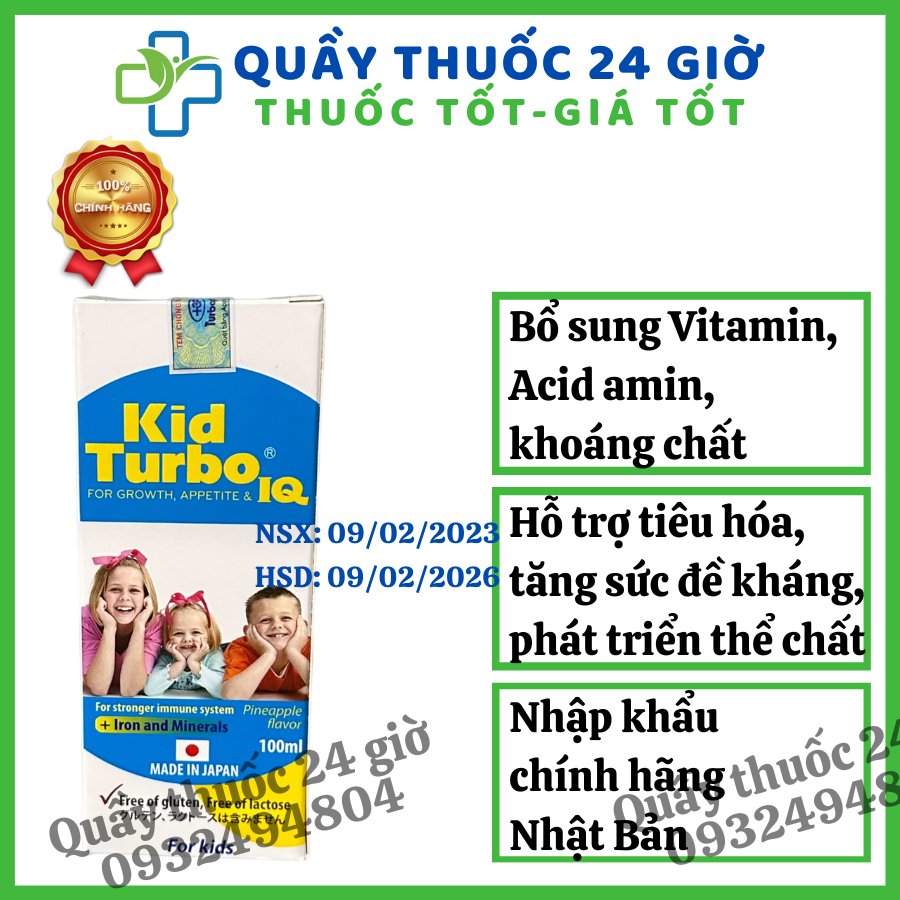 Chính Hãng Kid Turbo IQ bổ sung vitamin, acid amin và khoáng chất tăng đề kháng 100ml Nhật Bản