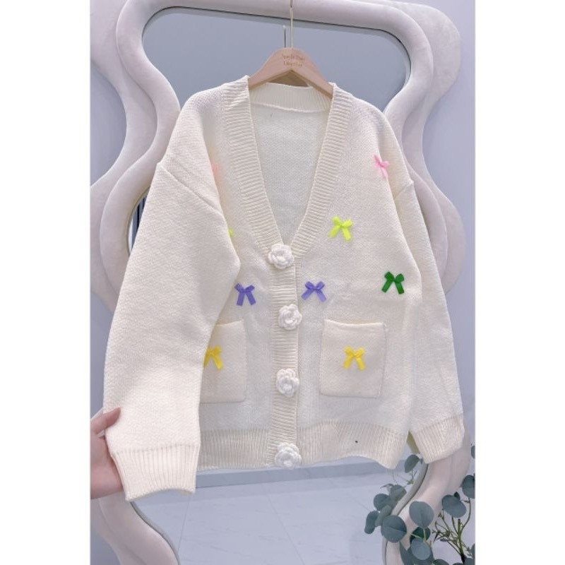 Áo cardigan len nữ khuy dệt hoa phối màu - 247store.vn - Cadigandinhno810_P0K16