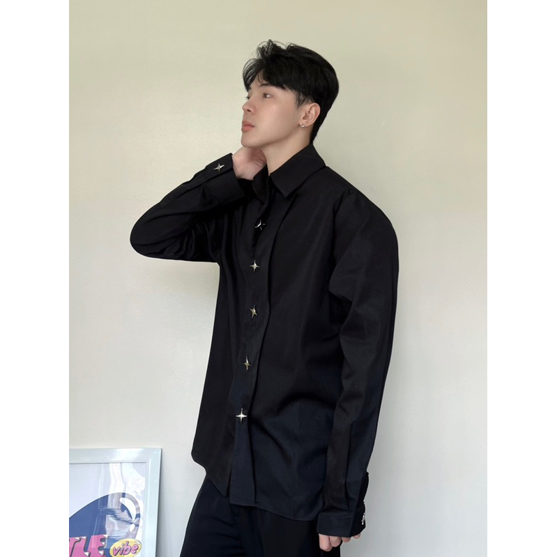 Áo sơmi đệm vai tay dài LITTLESTAR by Littlebrother form rộng unisex