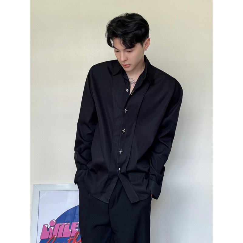 Áo sơmi đệm vai tay dài LITTLESTAR by Littlebrother form rộng unisex