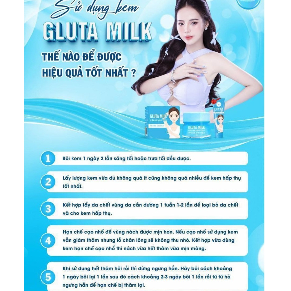 Kem thâm nách Gluta Milk giảm thâm ngăn mùi cơ thể hiệu quả hộp 15gram
