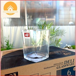 Bộ 6 ly thủy tinh deli 190ml - bộ ly thủy tinh 6 cạnh 190ml cao cấp sang trọng