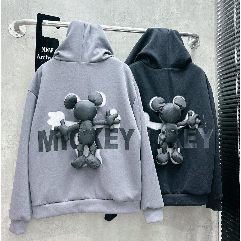 Áo Khoác Mũ Nỉ 2 Da  Kèm Chuột Mickey Lưng, Dày Dặn, Ấm Áp, TA276180