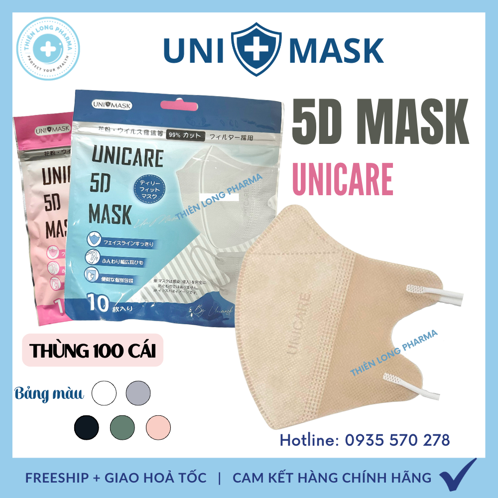 Thùng 200 chiếc Khẩu trang 5D UNI CARE 3 lớp kháng khuẩn chính hãng công ty