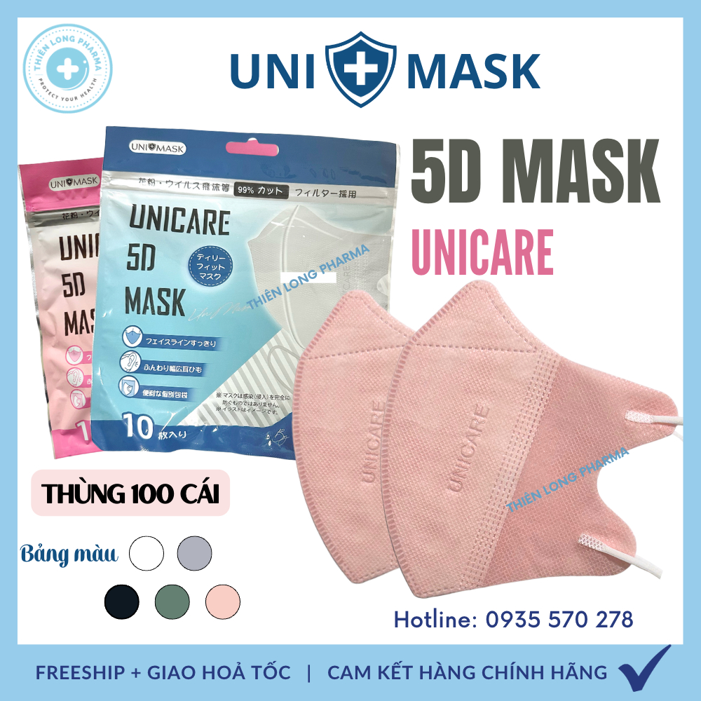 Thùng 200 chiếc Khẩu trang 5D UNI CARE 3 lớp kháng khuẩn chính hãng công ty