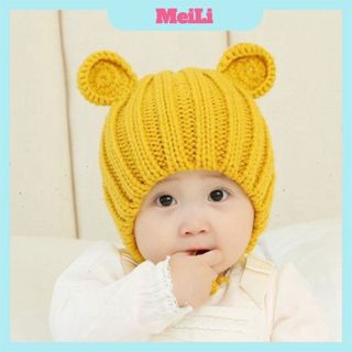 Mũ len tai gấu vặn thừng m19 cho bé có dây buộc 6-24 tháng