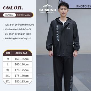 Áo mưa bộ nam nữ cao cấp, bộ quần áo mưa siêu nhẹ chống nước KAIMONO Bộ mưa người lớn thể thao chống gió trẻ trung KP092