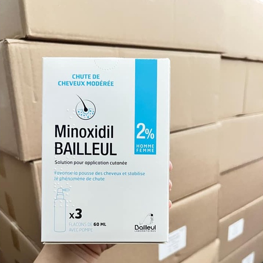 Xịt mọc tóc Minoxidil Bailleul 2% 5% Pháp Kích Thích Mọc Tóc Và Giảm Rụng Tóc  (Hộp 3 lọ 60ml)