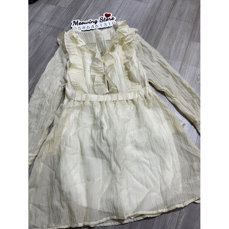 Set Bộ Nữ Áo Tơ Nhăn Nút Ngọc Tay Loe Viền Bèo Kèm Chân Váy