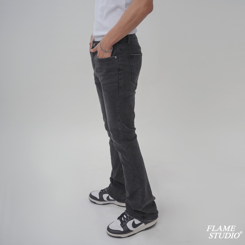 𝑭𝑳𝑨𝑹𝑬 𝑫𝑬𝑵𝑰𝑴 𝑰𝑵 𝑫𝑨𝑹𝑲 𝑮𝑹𝑬𝒀 - Quần Jeans Nam Ống Loe Xám
