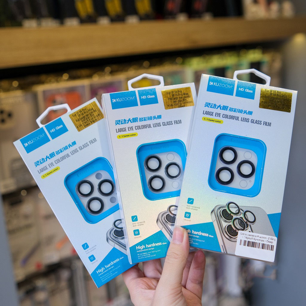 Kính Camera lPHONE KUZOOM PVD 2 Tầng 3D bảo vệ mắt dán Lens Cam chống trầy xước 13 14 15 Pro Max Titan Tankashop99