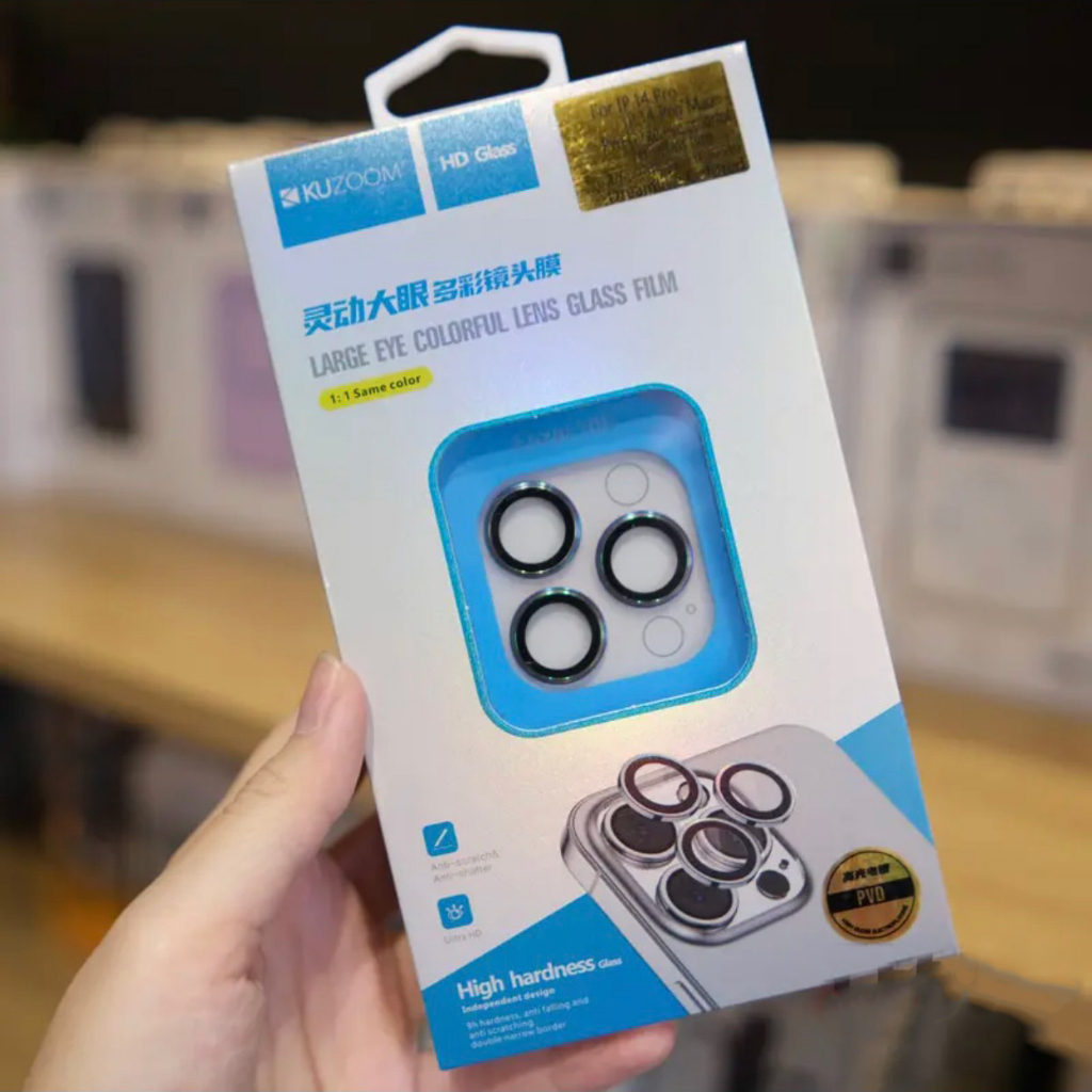 Kính Camera lPHONE KUZOOM PVD 2 Tầng 3D bảo vệ mắt dán Lens Cam chống trầy xước 13 14 15 Pro Max Titan Tankashop99