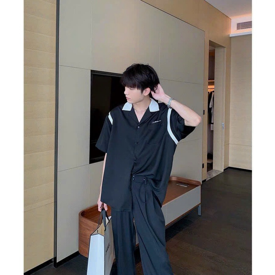 Áo Sơ Mi Nam Nữ Tay Lỡ CỔ VEST CÓ TÚI LOGO THÊU Phong Cách Unisex Ulzzang Minhthu fashion