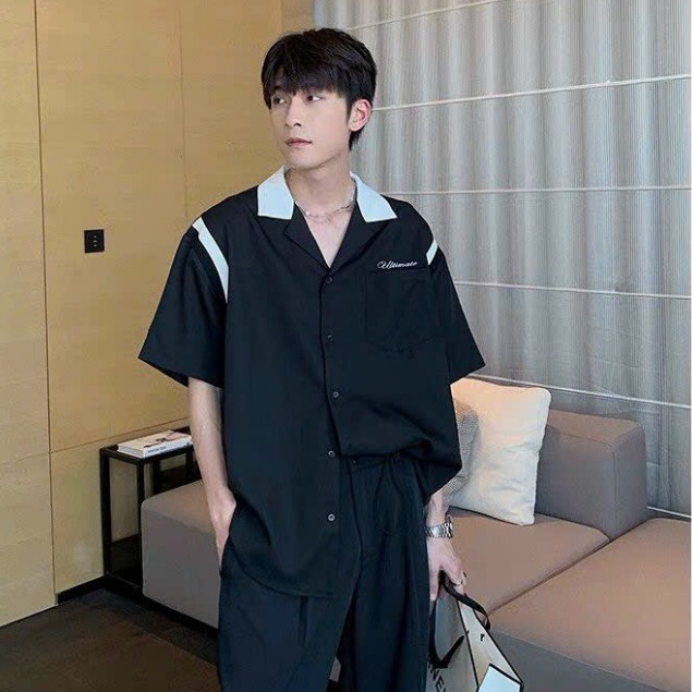 Áo Sơ Mi Nam Nữ Tay Lỡ CỔ VEST CÓ TÚI LOGO THÊU Phong Cách Unisex Ulzzang Minhthu fashion