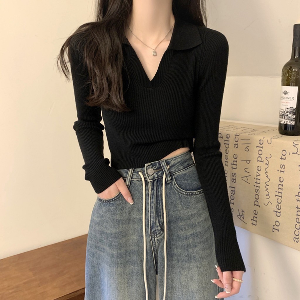 Áo dài tay vạt bầu phối màu peonyb nữ Thun kiểu dáng ôm body bánh bèo tiểu thư hotgirl phong cách sexy