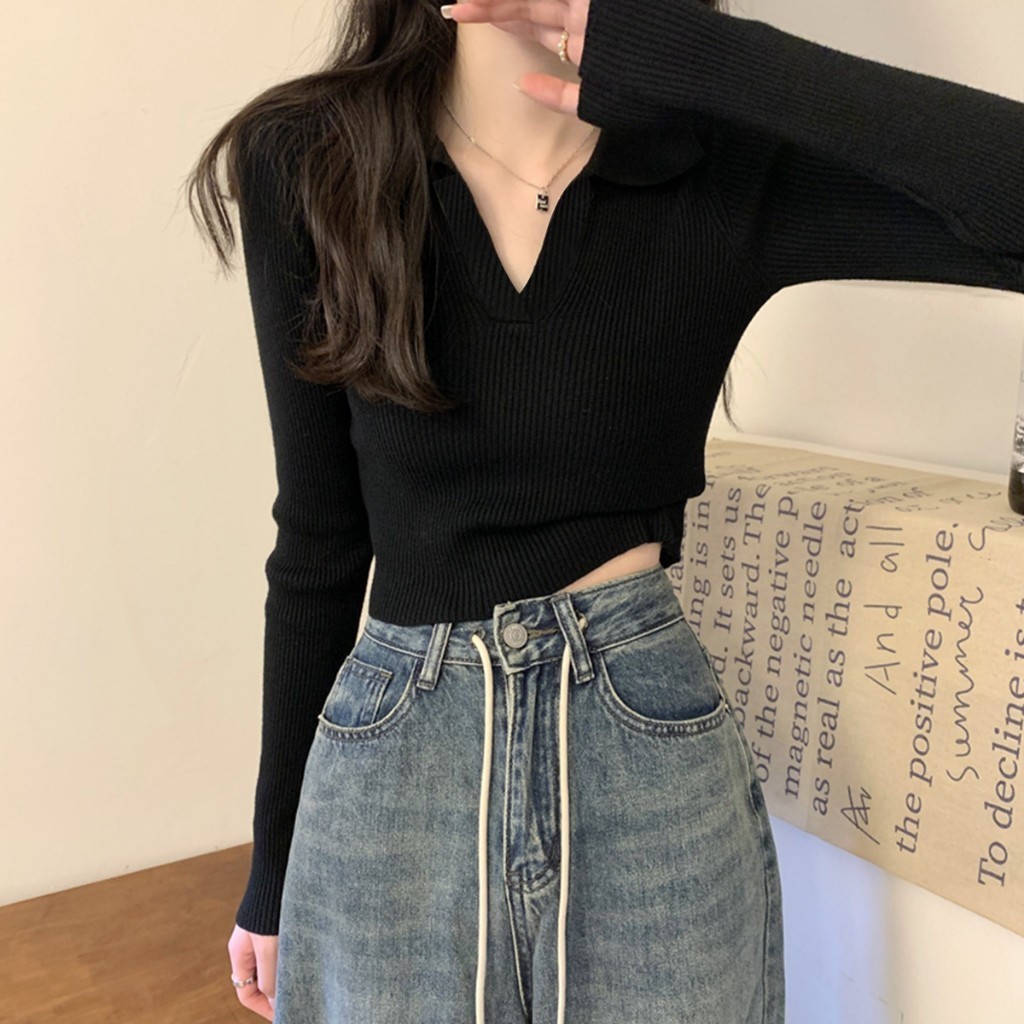 Áo dài tay vạt bầu phối màu peonyb nữ Thun kiểu dáng ôm body bánh bèo tiểu thư hotgirl phong cách sexy