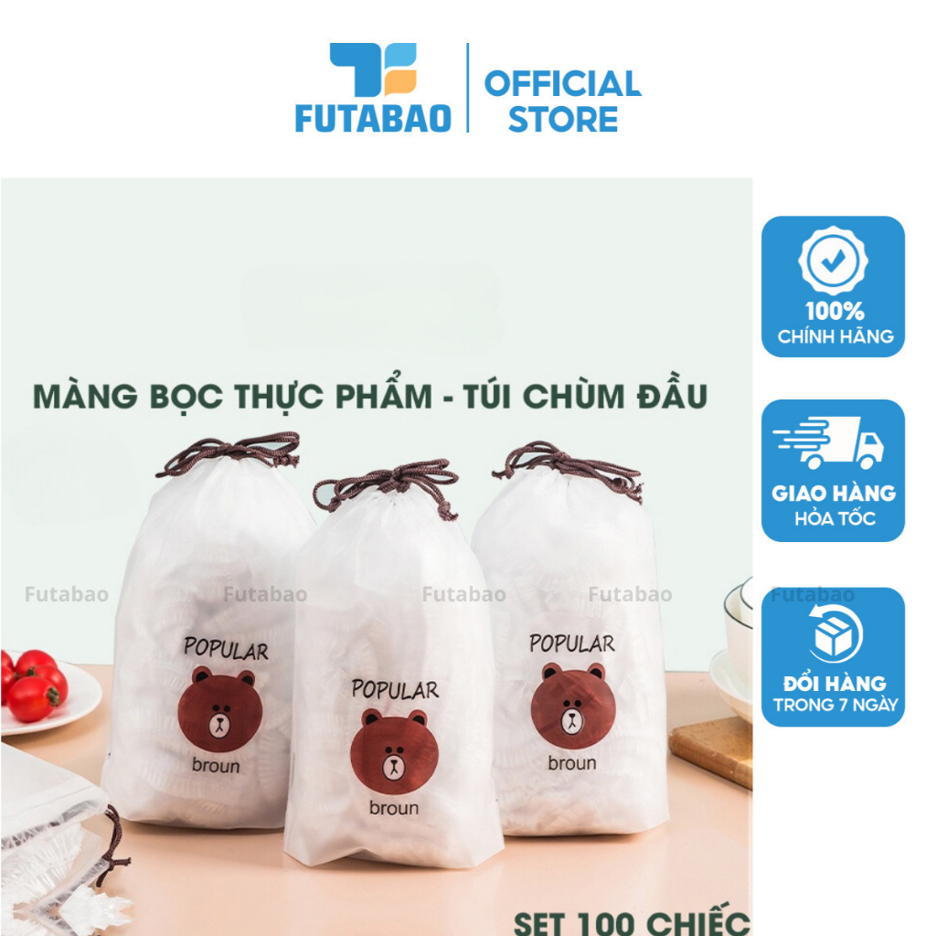 Màng Bọc Thực Phẩm TÚI BÓNG GẤU (Bịch 100 Cái) Có Chun Co Giãn Có Thể Tái Sử Dụng Futabao