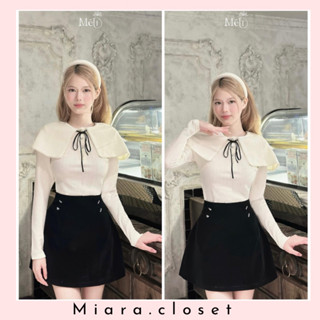 Set Áo len  choàng phối viền ren cổ nơ mix chân váy nhung 2lớp kèm ảnh thật