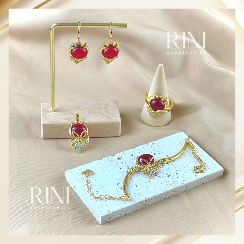 Bộ trang sức hồ ly 4 món Vòng đeo tay, nhẫn, mặt dây chuyền, khuyên tai Vàng Xi mạ 18K Cao cấp Rini.Accessories