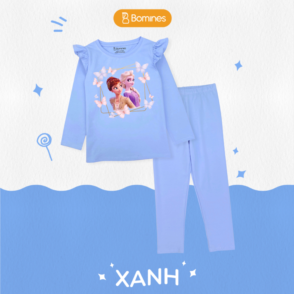 Đồ bộ bé gái tay dài mùa thu công chúa Elsa Bomines thun cotton cho bé gái từ 3- 10 tuổi khoảng 12- 30kg DBTELSAOVUONG
