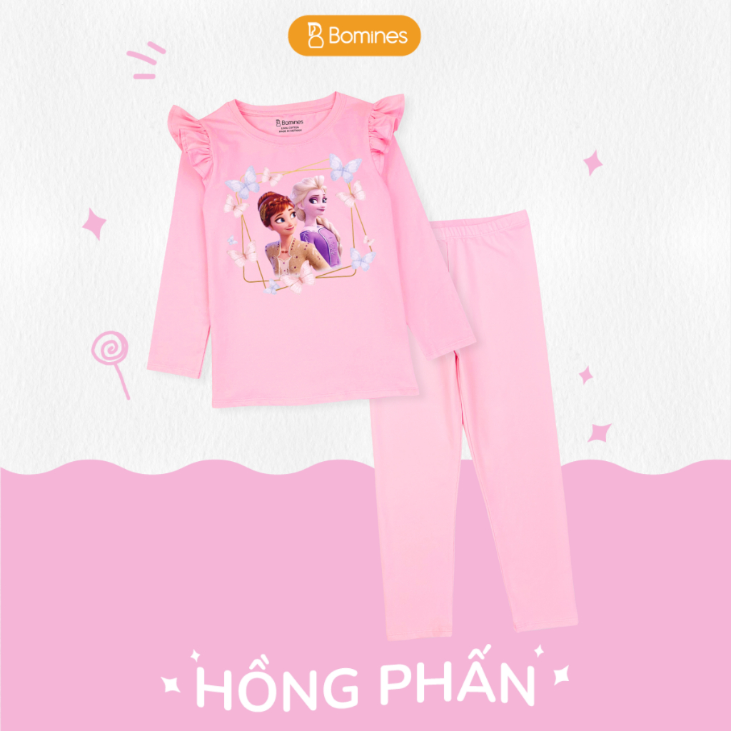 Đồ bộ bé gái tay dài mùa thu công chúa Elsa Bomines thun cotton cho bé gái từ 3- 10 tuổi khoảng 12- 30kg DBTELSAOVUONG