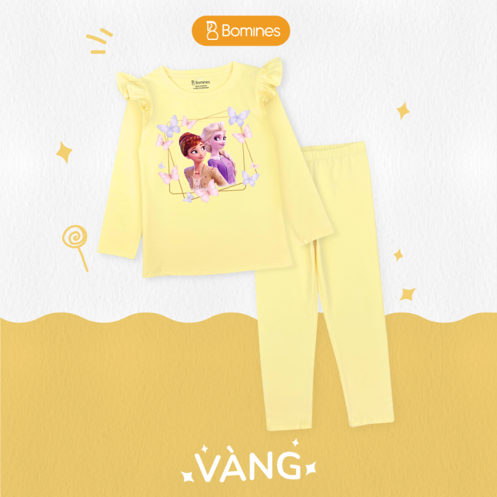 Đồ bộ bé gái tay dài mùa thu công chúa Elsa Bomines thun cotton cho bé gái từ 3- 10 tuổi khoảng 12- 30kg DBTELSAOVUONG