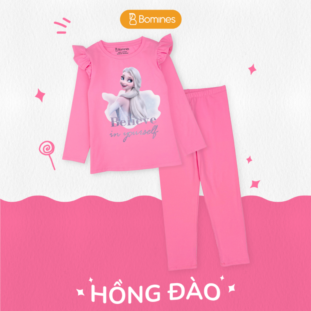 Đồ bộ bé gái tay dài mùa thu công chúa Elsa Bomines thun cotton cho bé gái từ 3- 10 tuổi khoảng 12- 30kg DBTELSAMAY