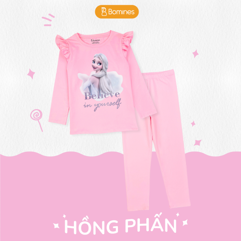 Đồ bộ bé gái tay dài mùa thu công chúa Elsa Bomines thun cotton cho bé gái từ 3- 10 tuổi khoảng 12- 30kg DBTELSAMAY