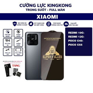 Kính cường lực kingkong xiaomi poco c40/redm 10c/redmi 12c/poco c55 full màn trong suất , màu đen ,bền ,hạn chế bụi